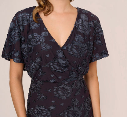 Floral Burnout Velvet Long Blouson Gown - Midnight | Adrianna Papell