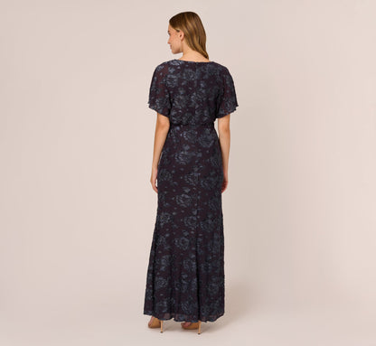 Floral Burnout Velvet Long Blouson Gown - Midnight | Adrianna Papell