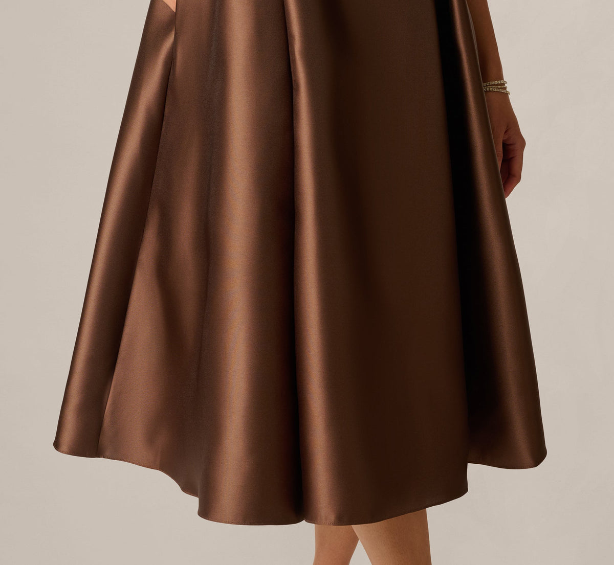 Asymmetrical Mikado Fit And Flare Midi Dress - Espresso | Adrianna Papell